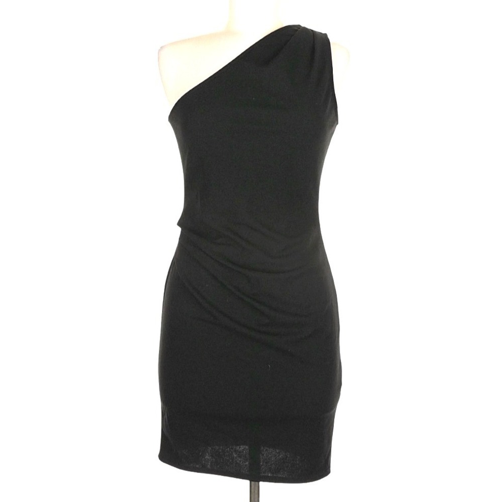 VTG Jump Apparel BLACK ONE SHOULDER DRESS Ruched/Gathered LBD PARTY sz L